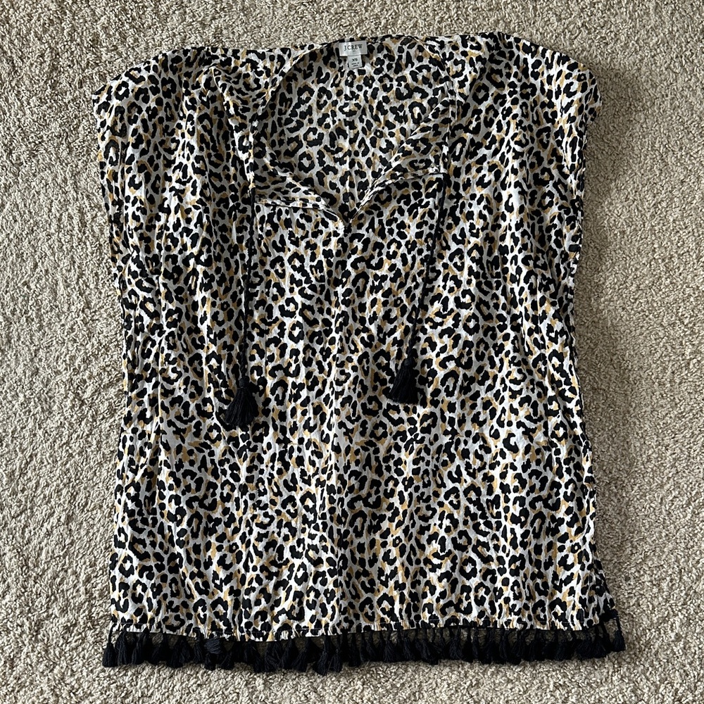 J.Crew Leopard Print Tassel V-Neck Women's Coverup - Black, Cream & Tan